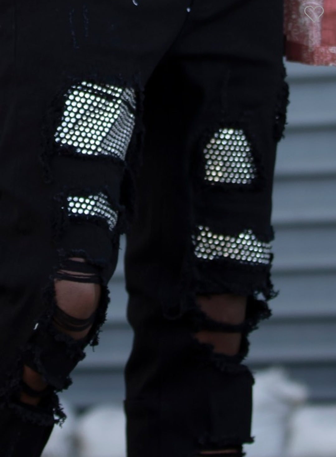 RHINESTONE PATCHED RIPPED DESTROYED JEANS