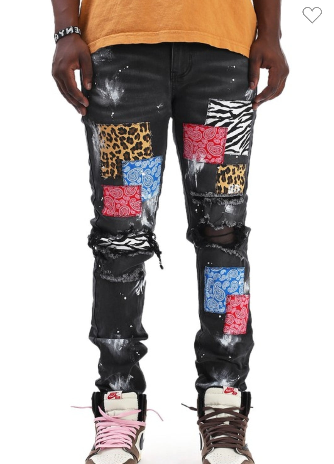 MULTIPLE PATCHES RIPS JEANS