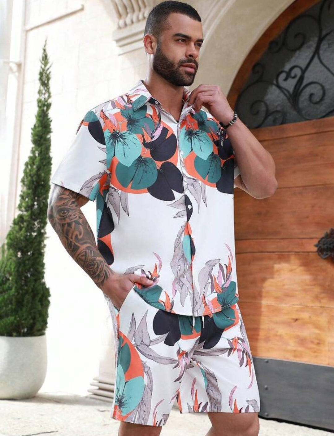 TROPICAL LEAF SET SHORT AND SHIRT