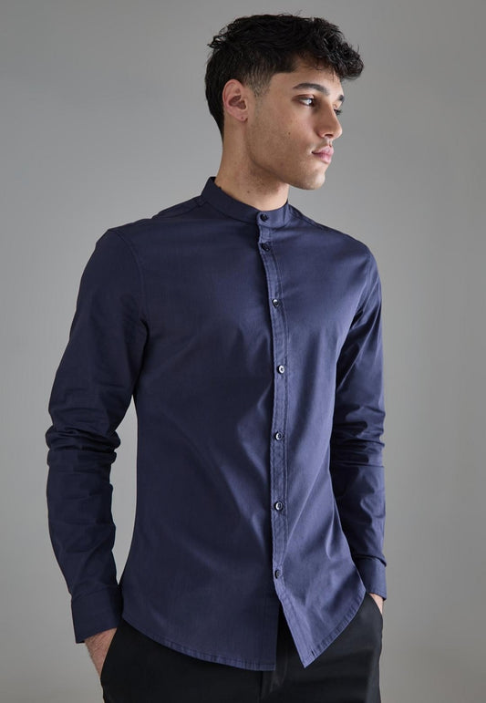 GRANDAD COLLAR SLIM LONG SLEEVE SHIRT