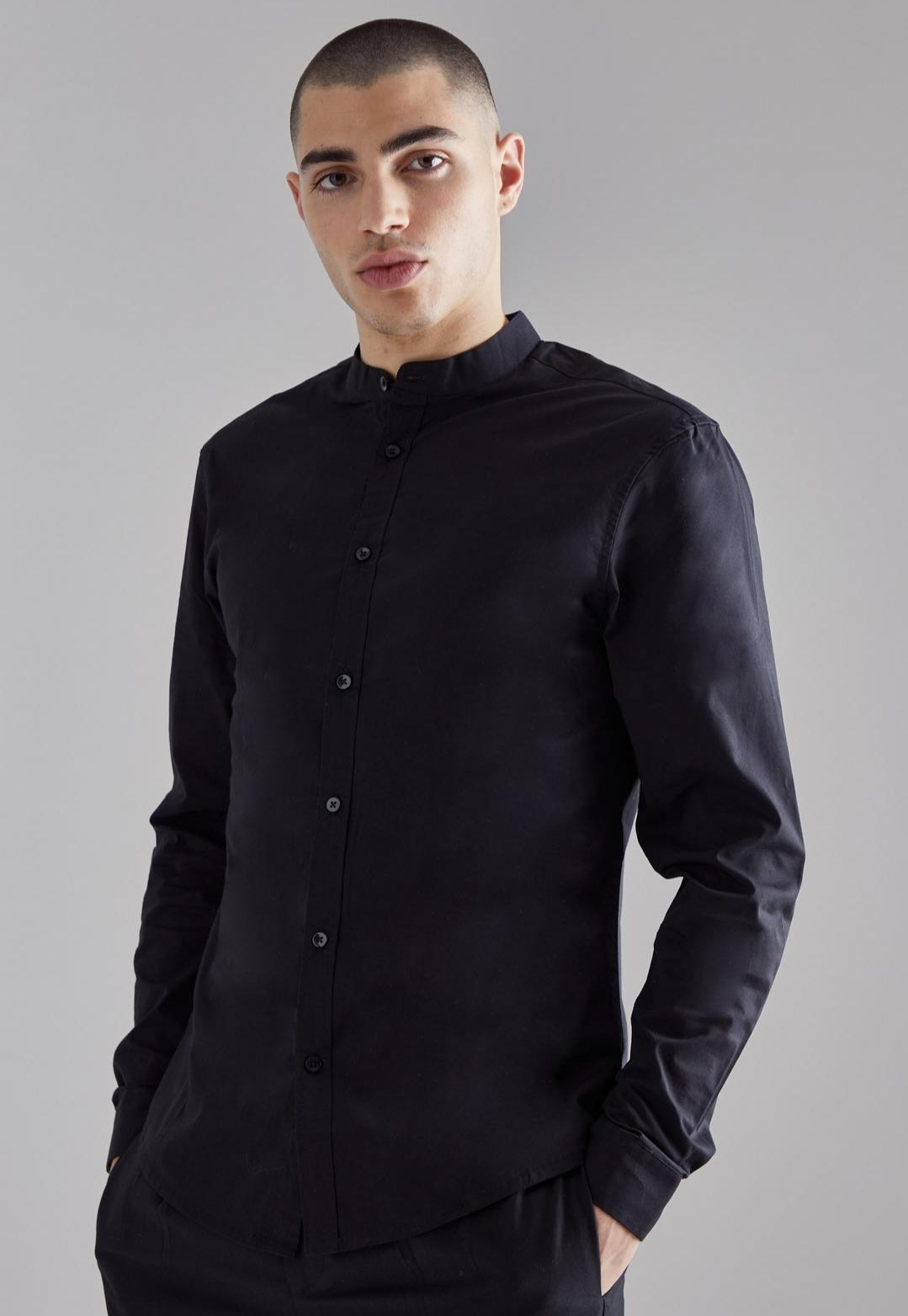 GRANDAD COLLAR SLIM LONG SLEEVE SHIRT