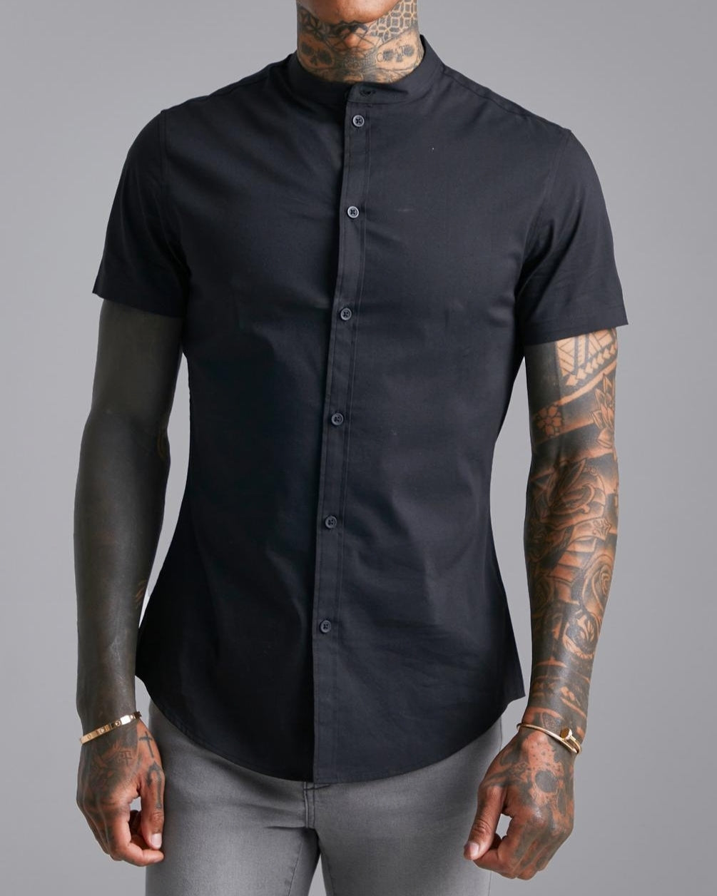 GRANDAD COLLAR SLIM SHORT SLEEVE SHIRT
