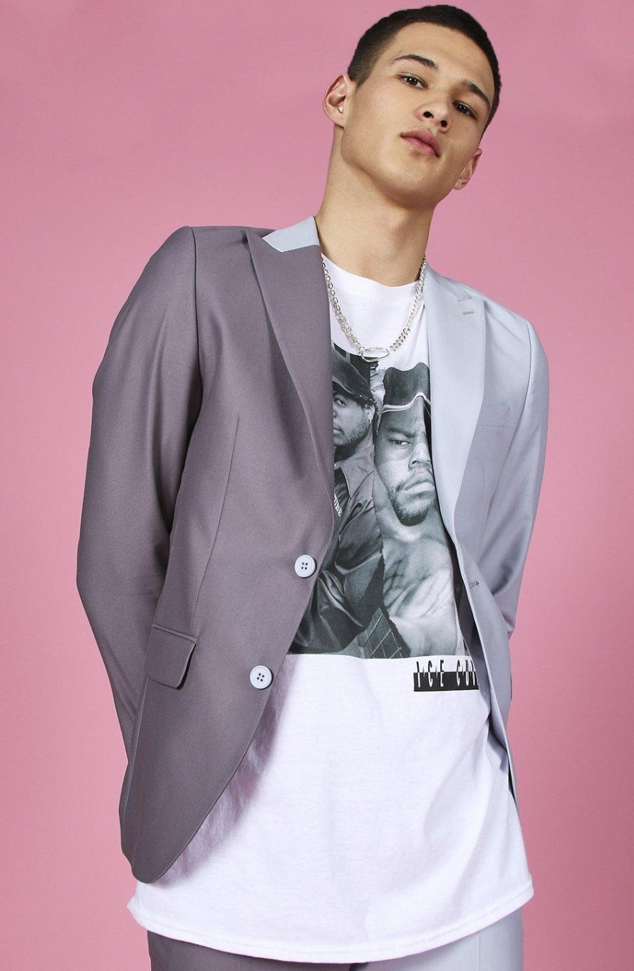 MEN SPLICED DOUBLE BREASTED BLAZER