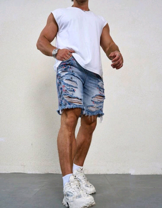 MEN DISTRESSED DENIM SHORT WITH POCKETS