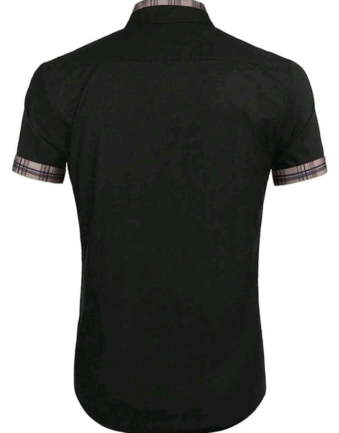 MEN CONTRAST PLAID COLLAR SHORT SLEEVE SHIRT