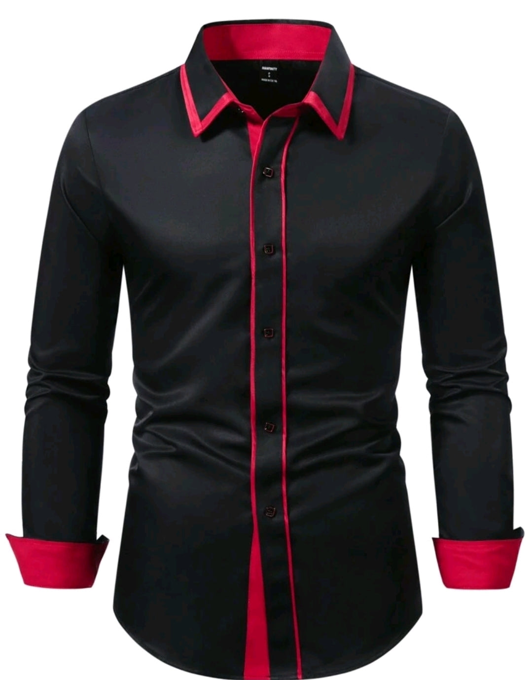 MEN RED CONTRAST COLLAR LONG SLEEVE SHIRT