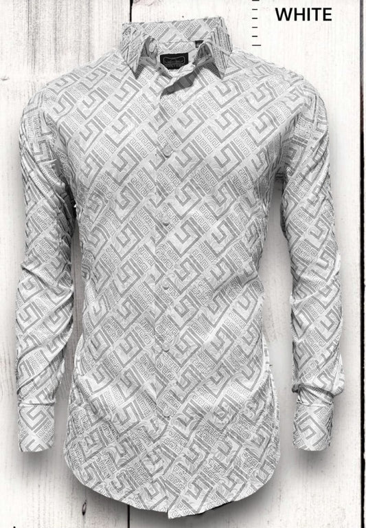 WHITE PRINTED LONG SLEEVE SHIRT