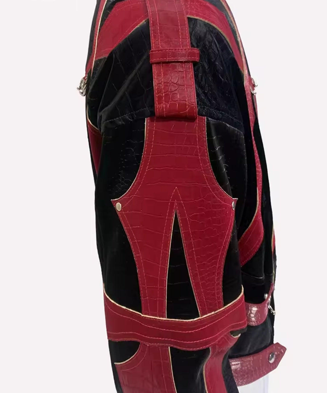 CROCODILE PRINT PATCHWORK PU LEATHER JACKET