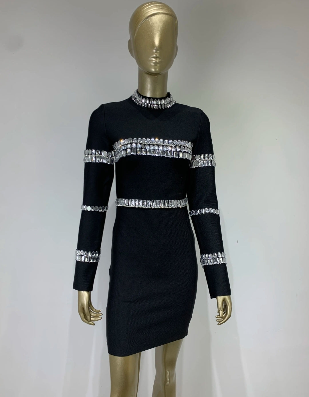 MILA BANDAGE BEADING LONG SLEEVE MINI DRESS