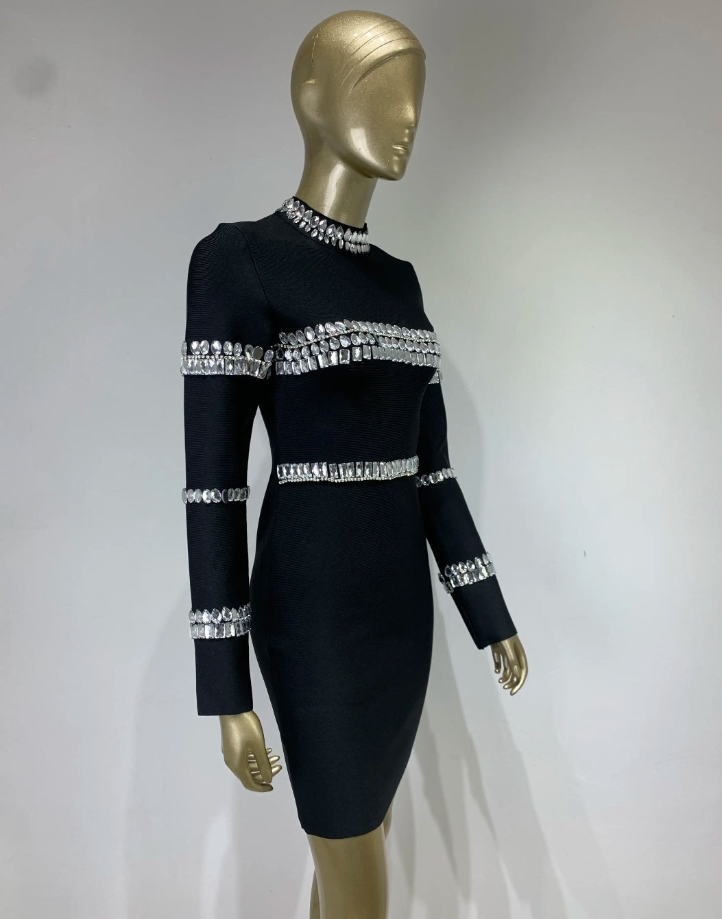 MILA BANDAGE BEADING LONG SLEEVE MINI DRESS