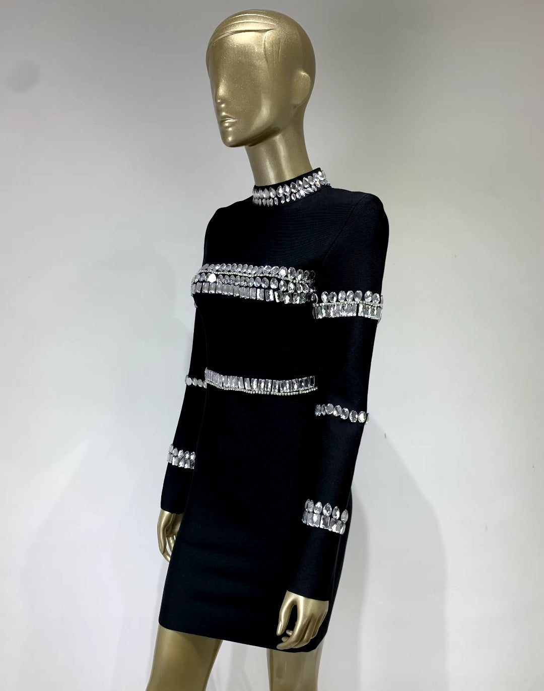 MILA BANDAGE BEADING LONG SLEEVE MINI DRESS