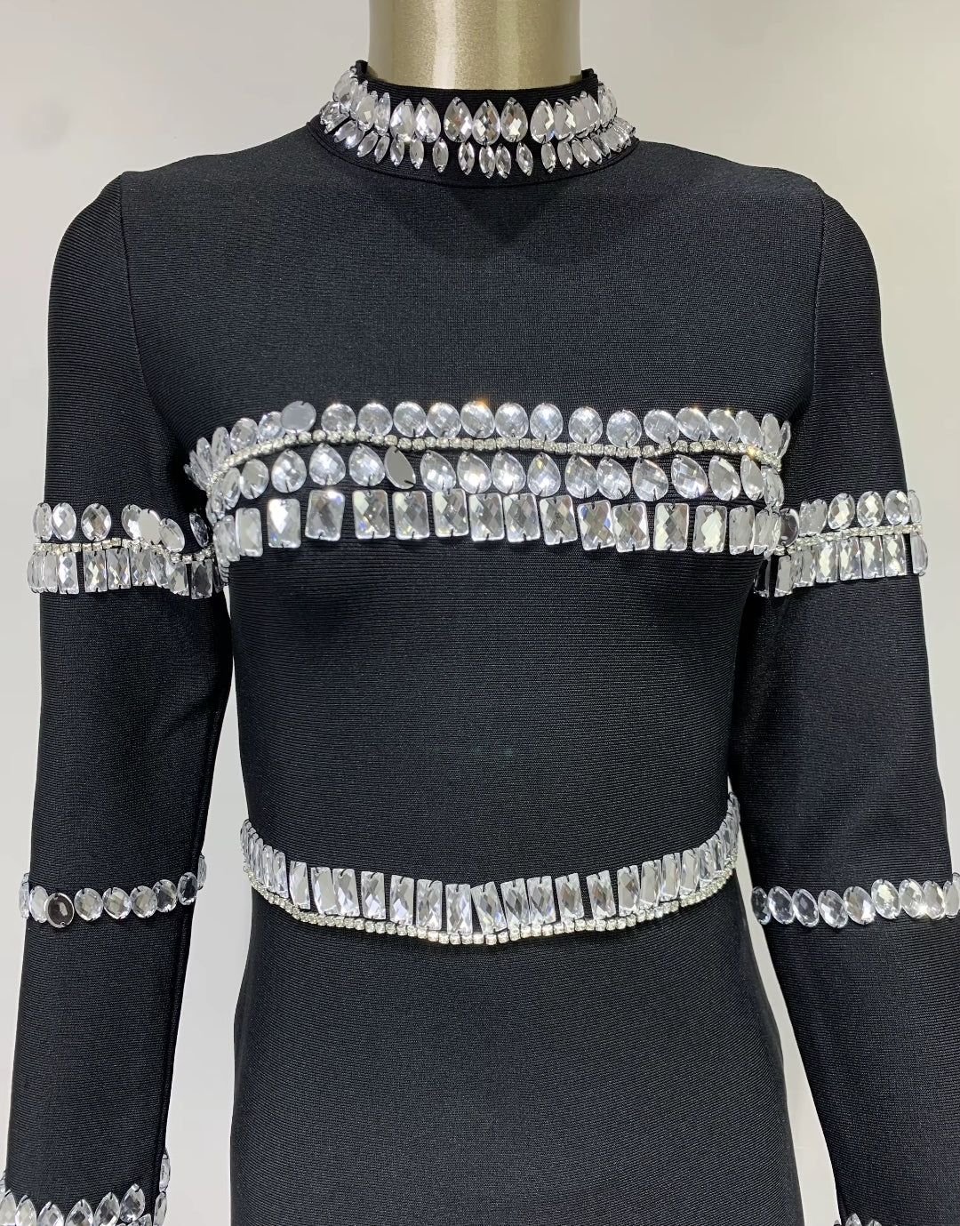 MILA BANDAGE BEADING LONG SLEEVE MINI DRESS