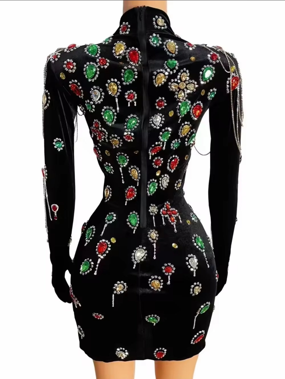 MIDNIGHT VELVET CHARM CRYSTAL DRESS W/GLOVES