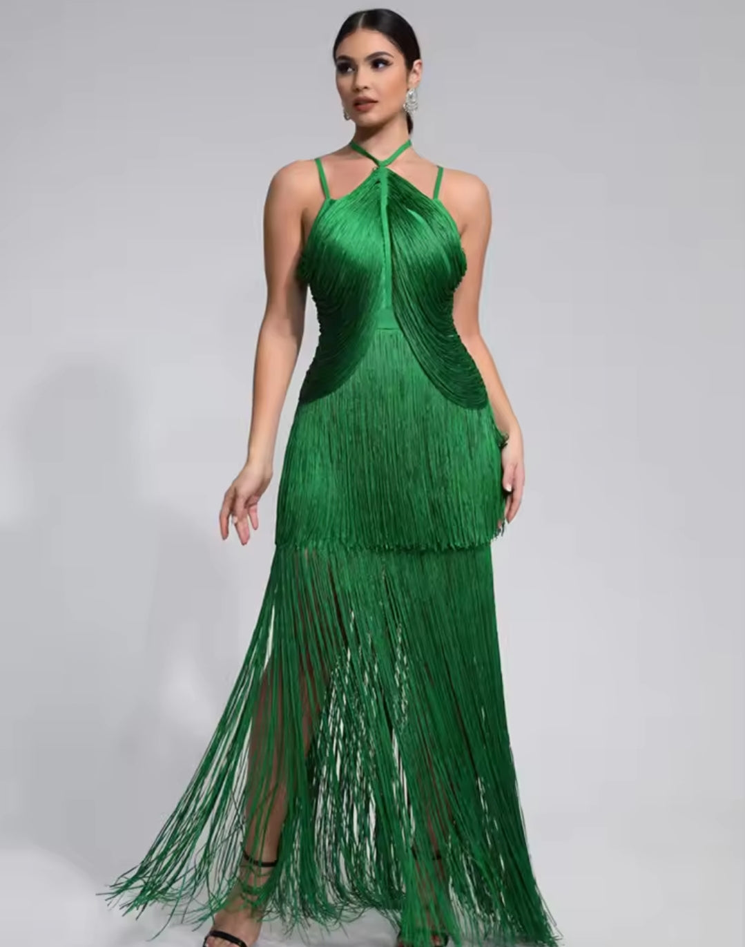 TULUM SPAGHETTI FRINGE BANDAGE MAXI DRESS