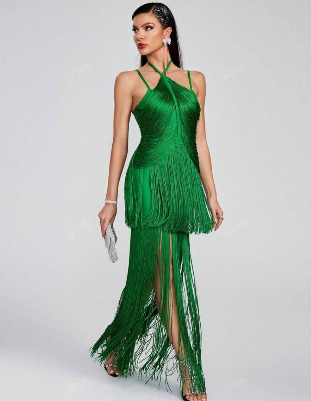 TULUM SPAGHETTI FRINGE BANDAGE MAXI DRESS