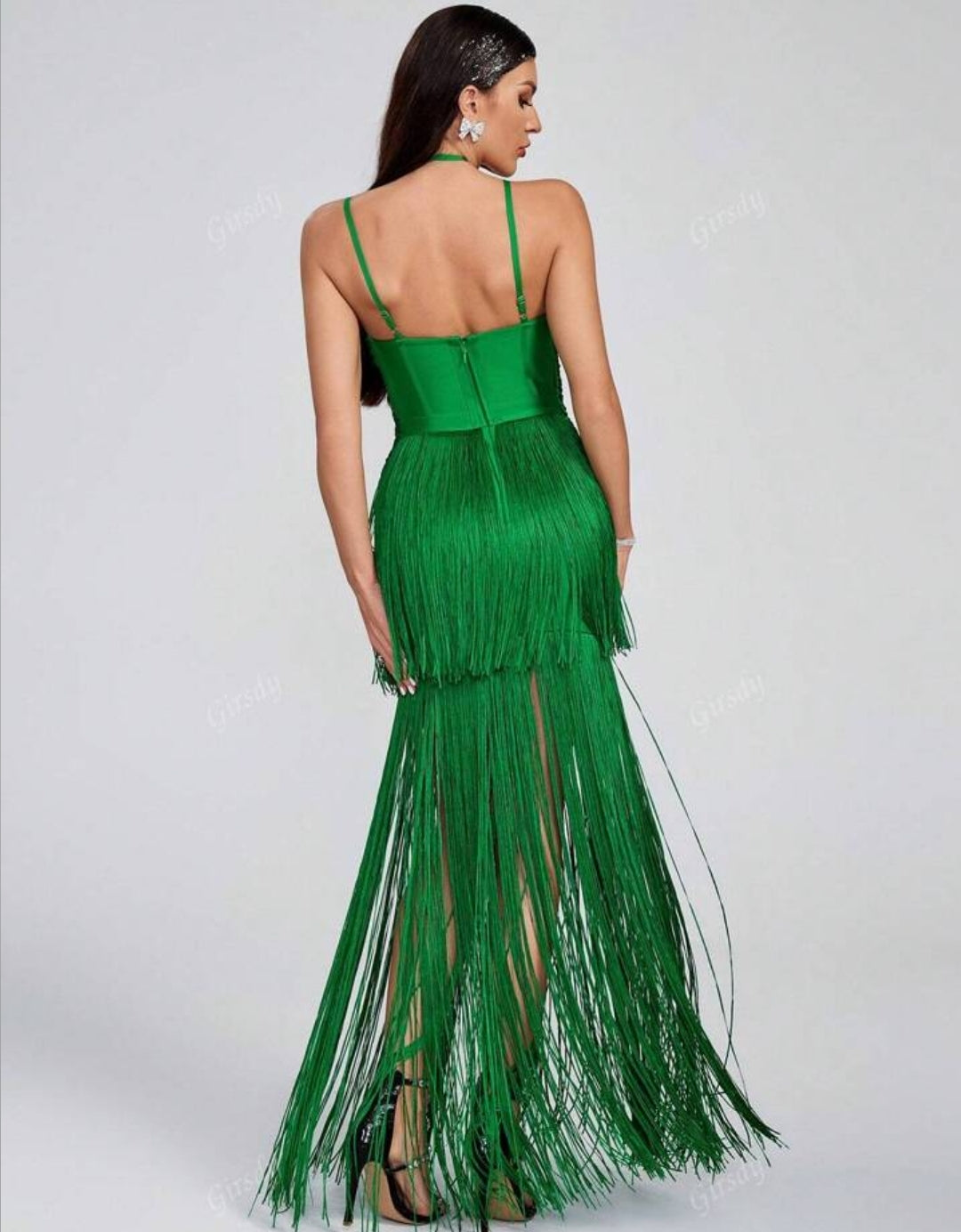 TULUM SPAGHETTI FRINGE BANDAGE MAXI DRESS