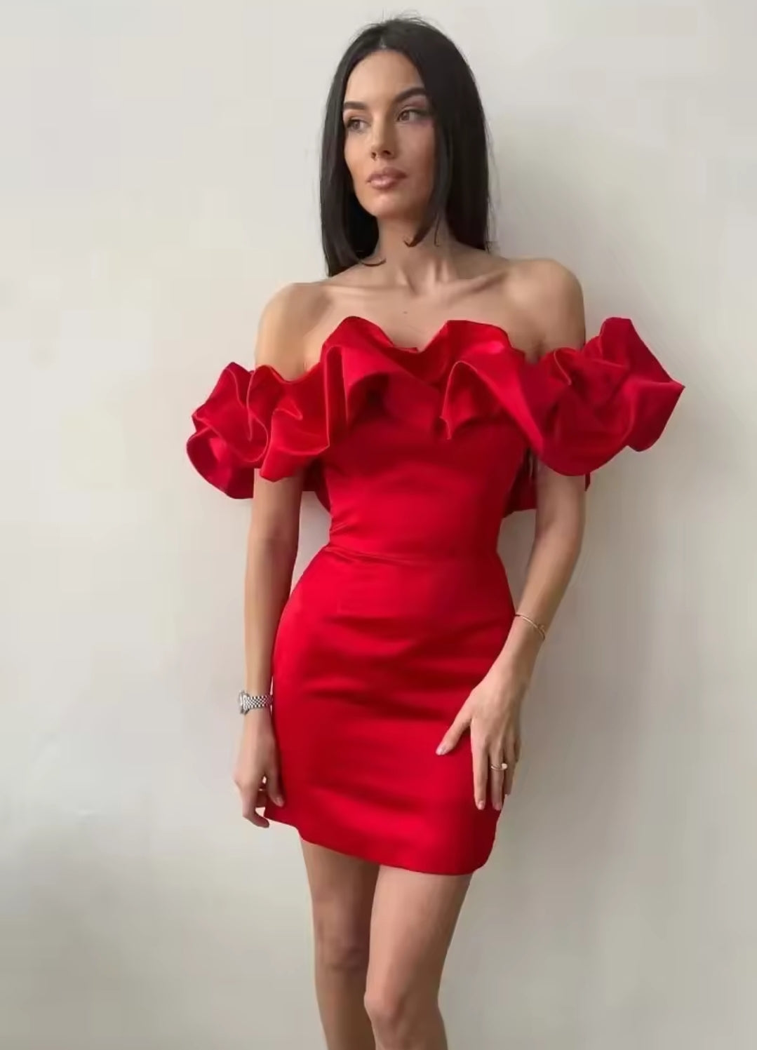 RUBI SATIN RUFFLE ELEGANT MINI DRESS