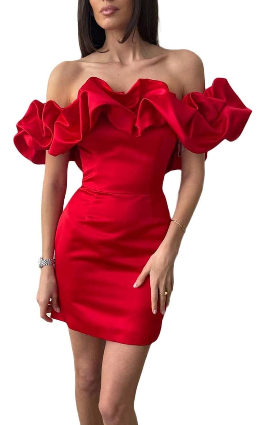 RUBI SATIN RUFFLE ELEGANT MINI DRESS