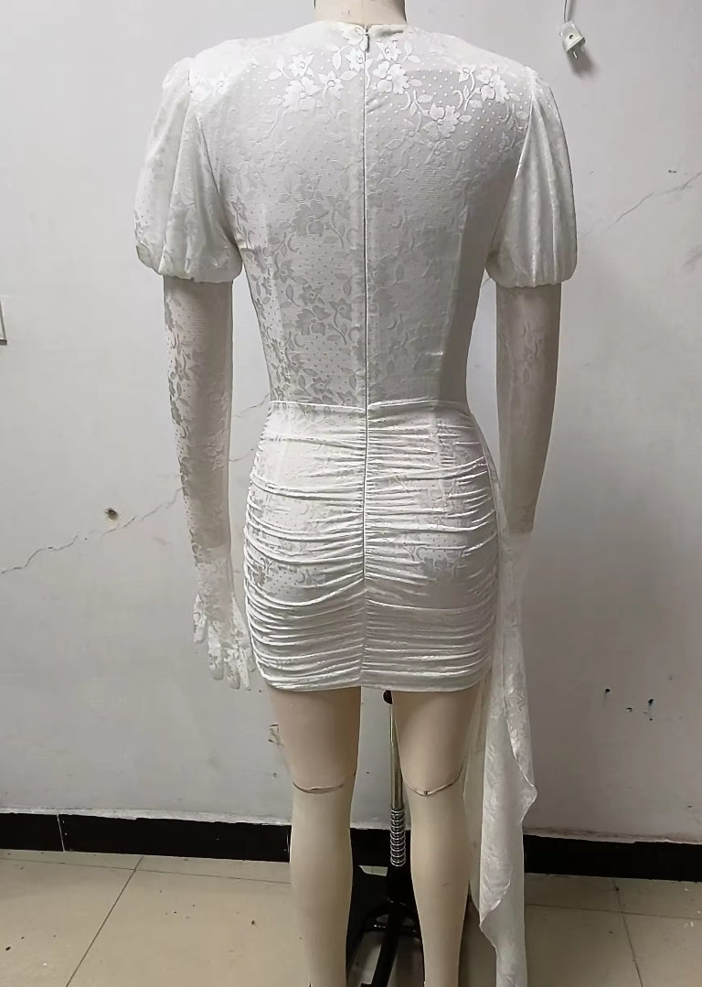 BELLA DRAPED MINI DRESS WITH GLOVES