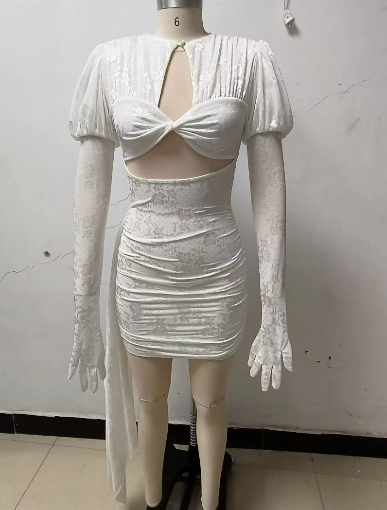 BELLA DRAPED MINI DRESS WITH GLOVES
