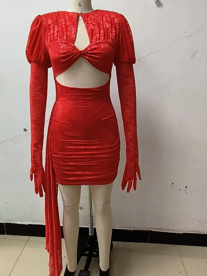 BELLA DRAPED MINI DRESS WITH GLOVES