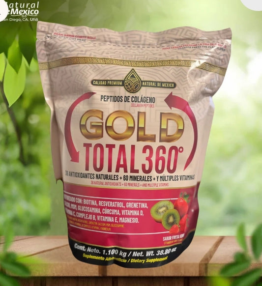 PEPTIDOS DE COLAGENO GOLD TOTAL 360 CON 36 ANTIOXIDANTES NATURALES 60 MINERALES 38.80 Oz.