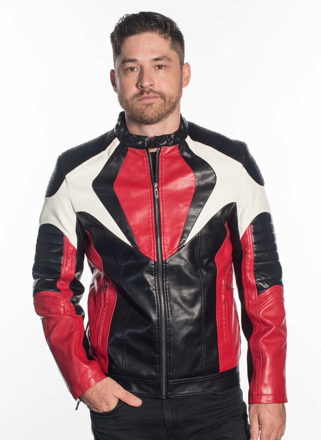 ELEGANT MEN TAILORED FRONT ZIP PLEATHER JACKET