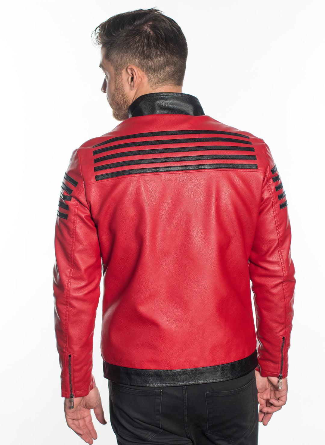 MEN LUXURY TAILORED FRONT ZIP PLEATHER JACKET