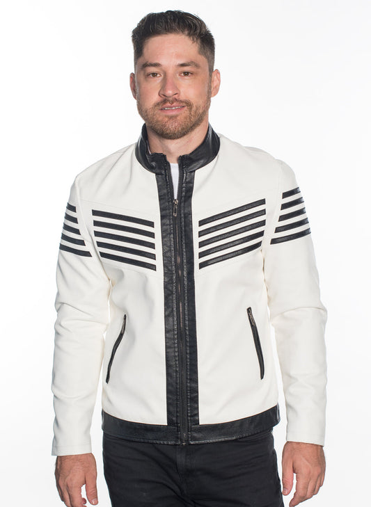 MEN LUXURY TAILORED FRONT ZIP PLEATHER JACKET