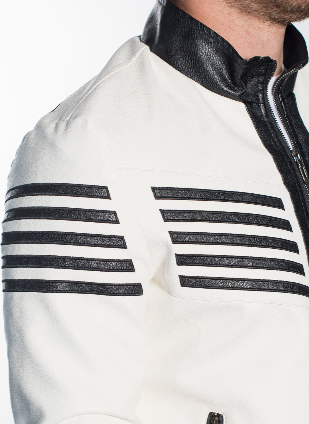 MEN LUXURY TAILORED FRONT ZIP PLEATHER JACKET