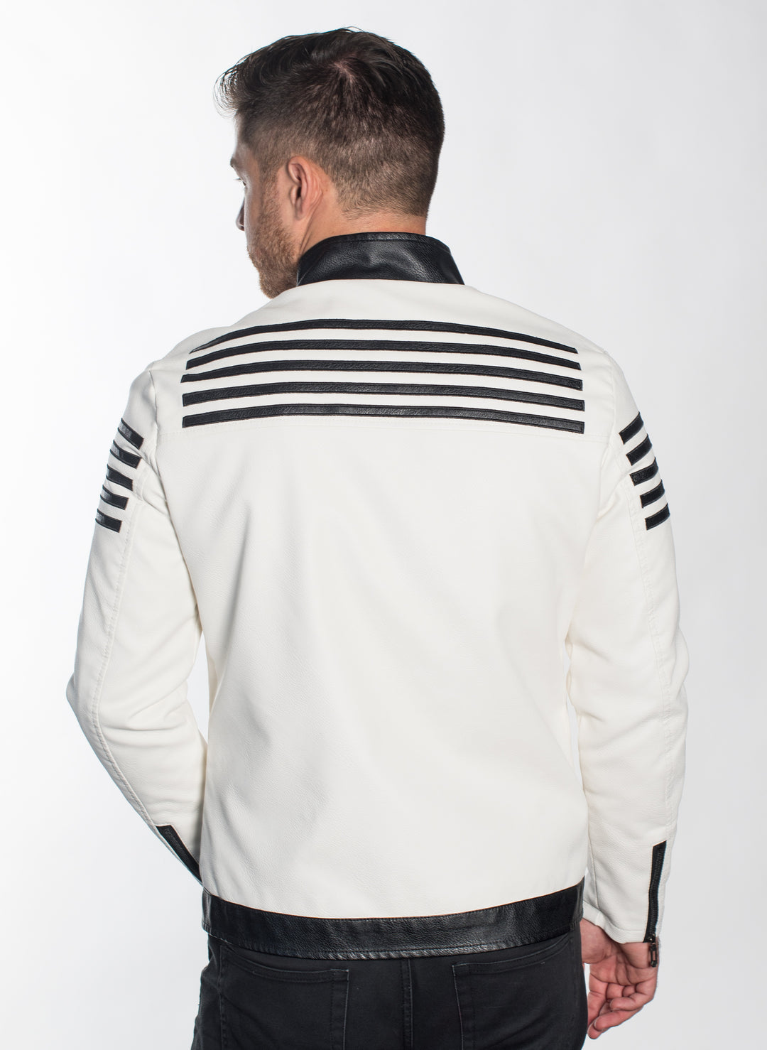 MEN LUXURY TAILORED FRONT ZIP PLEATHER JACKET