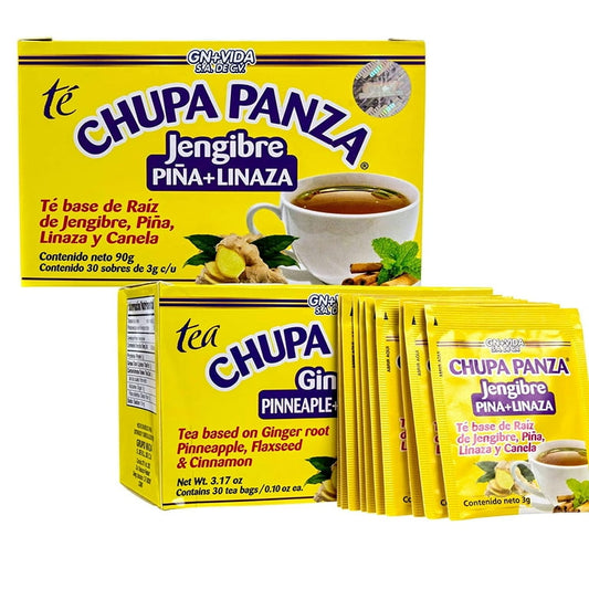 TEA CHUPA PANZA BASED ONGINGER ROOT PINEAPPLE FLAX SEED AND CINNAMON