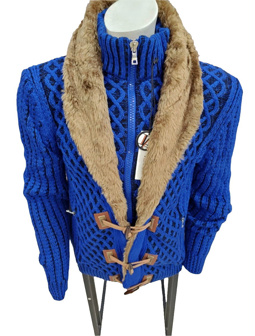 Tyler Sweater with Fur Collar - Blue